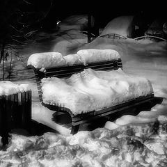 photo "ночь улица фонарь скамейка снег..."