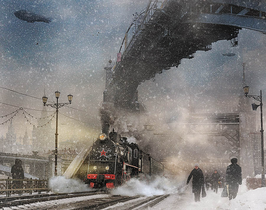 photo "***" tags: montage, digital art, technics, bridge, snow, winter, Паровоз, эр