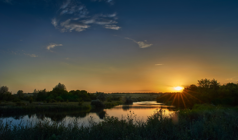 фото "Безмятежность" метки: пейзаж, природа, вечер, закат, река, рыбалка, солнце